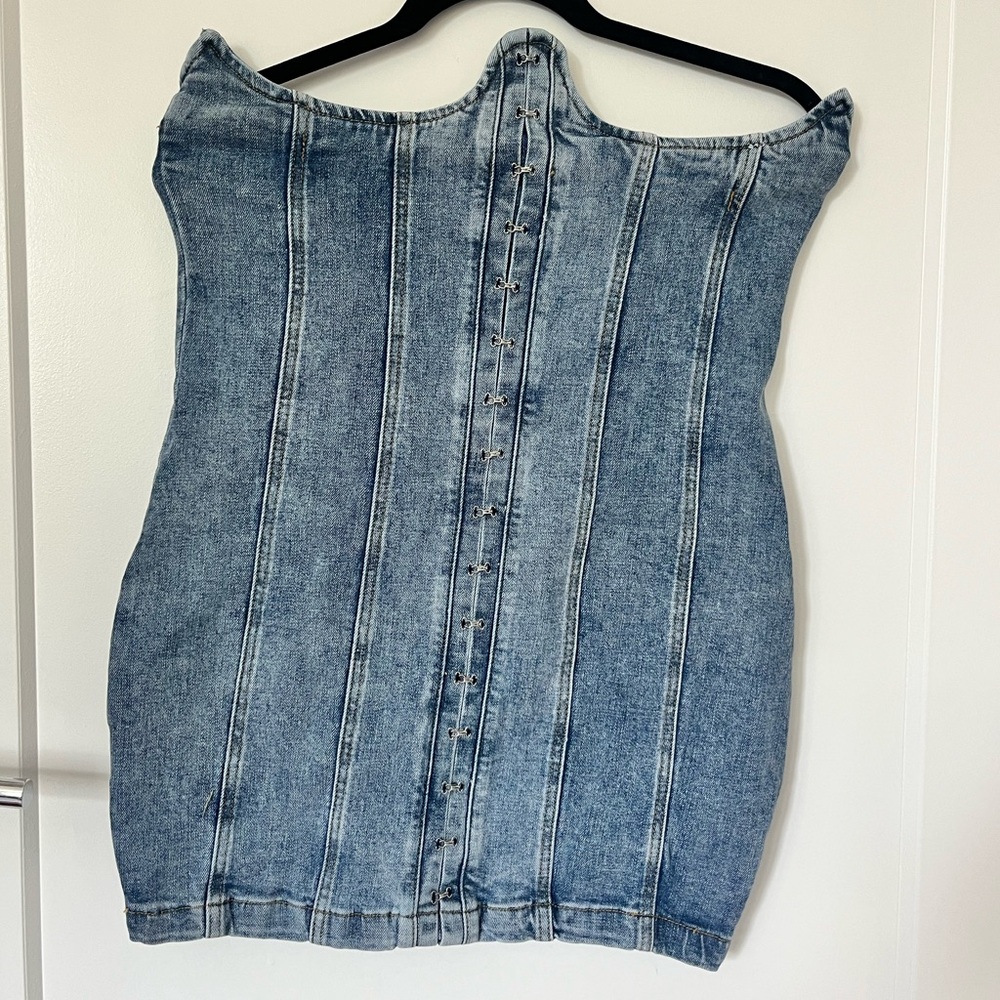 Fashion Nova Blue Strapless Denim Dress
